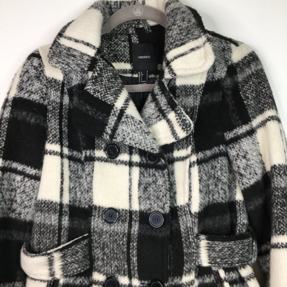 Forever 21 Black and White Plaid Double-Breasted Peacoat - Picture 2 of 10
